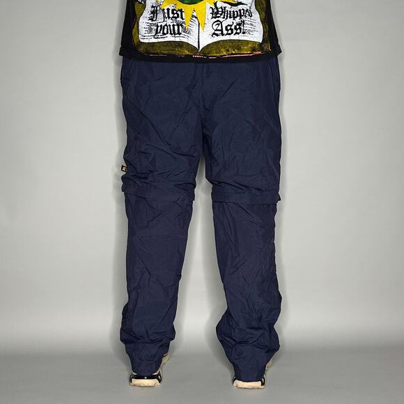 Vintage Starter Track Pants Navy Blue Nylon Sweatpants Yellow Baggy Wide Leg Y2K - Picture 3 of 4